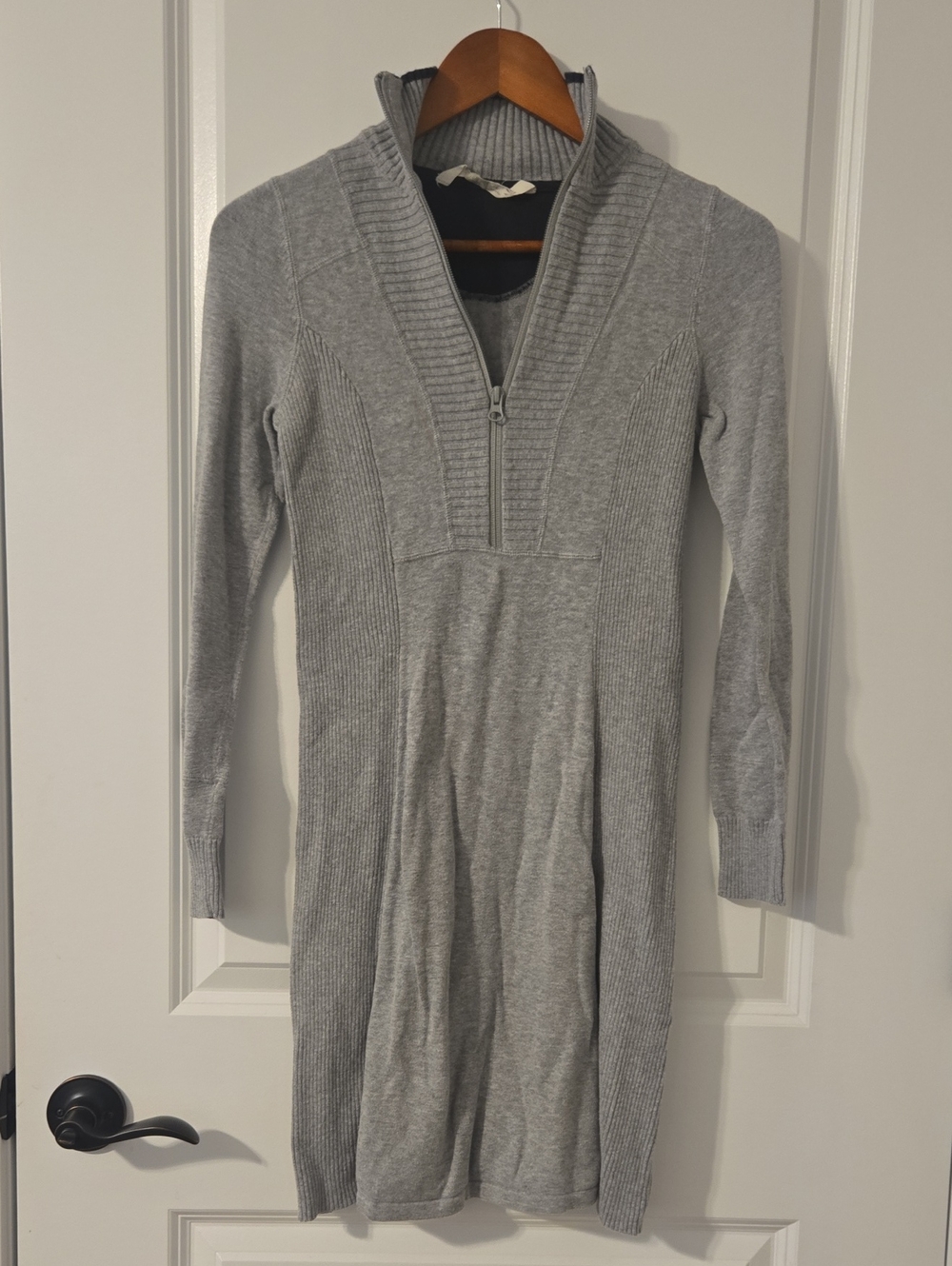 Athleta Light Gray Ribbed Zip Mock-Neck Sweater Dress
